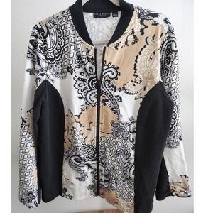Susan Graver Weekend Women's Size L Paisley Print Zip Front Bomber Jacket